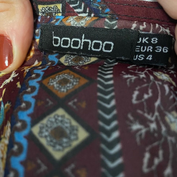 Boohoo Boho Patchwork Print Tie Front Blouse - Picture 5 of 5